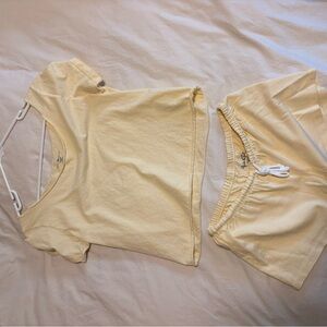 Brandy Melville Pale Yellow Scoop Neck Tee and Shorts Set